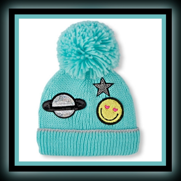 ready to ship with or without pompom Childrens size 1-3 years Blue with White Unicorns Pompom Beanie Hat